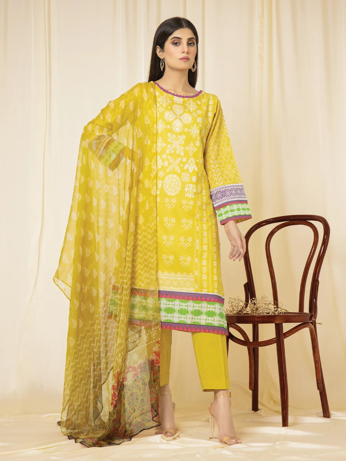 EWU22A2-23514 Unstitched Yellow Printed Lawn 3 Piece
